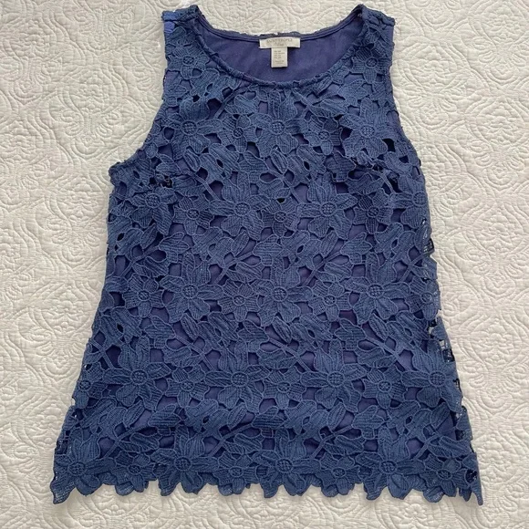 St Tropez West Top Sleeveless Navy Floral Cut Lace Size XS - Picture 2 of 12